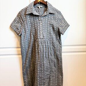 Max Studio Chambray Denim Embroidered Henley Dress Small